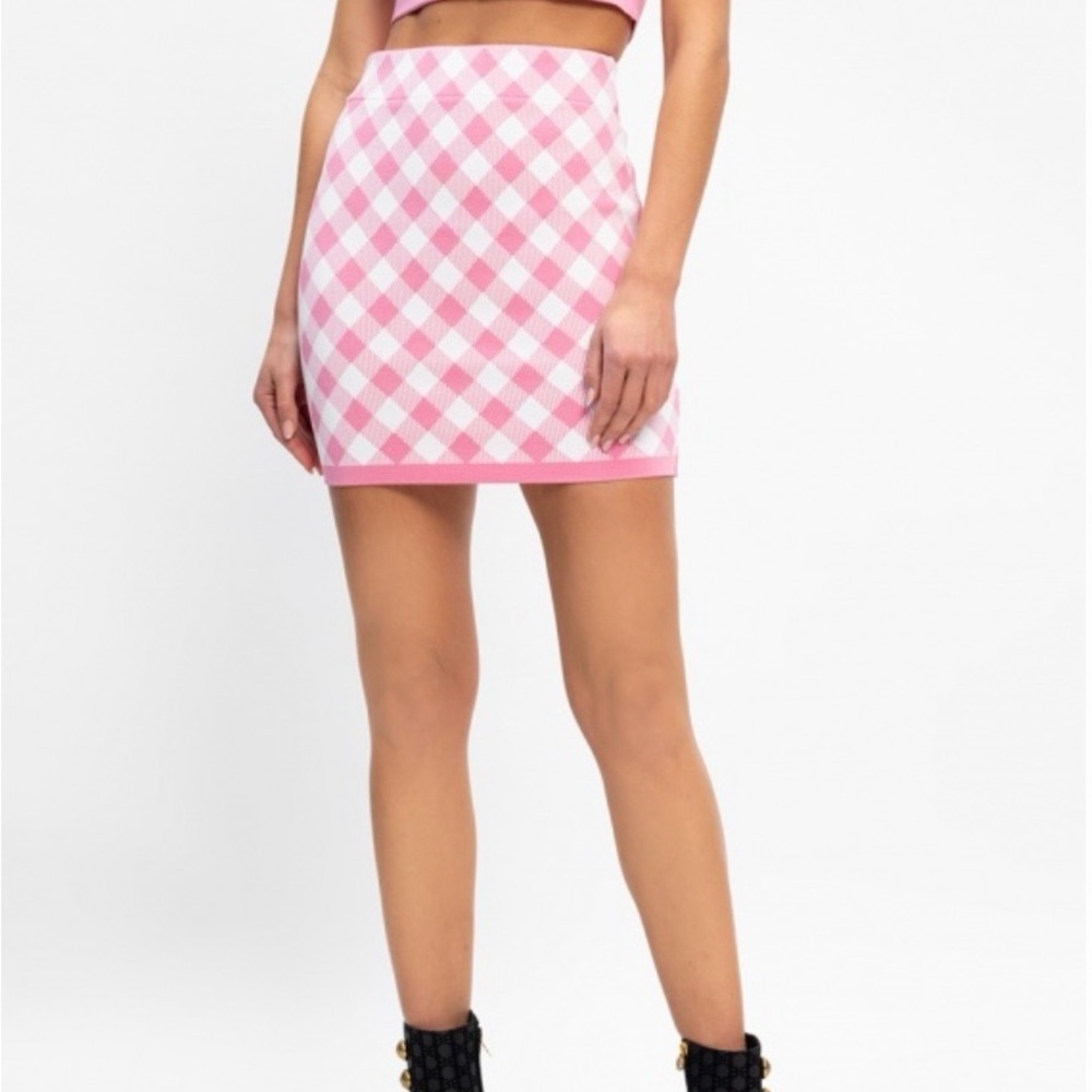 Balmain Pink Check Gingham Women's Skirt FR34
